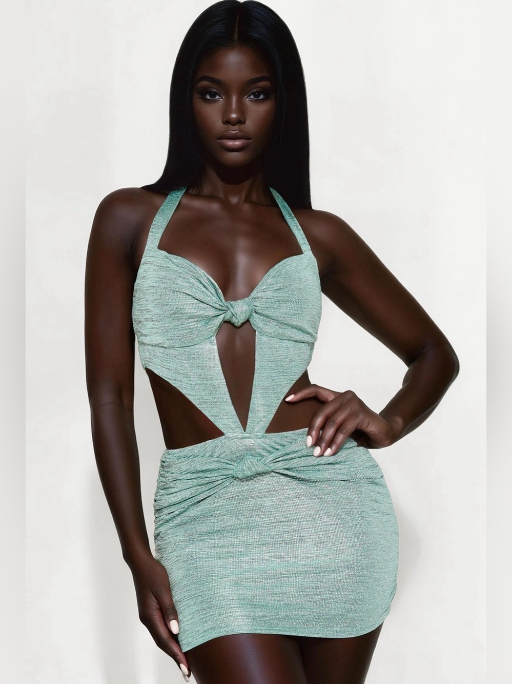 Women's turquoise Cutout Knot Front Mini Dress